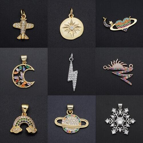 2020 Diy Airplane CZ Charms Wholesale Star Necklace Pendant Zircon Moon Rainbow Connector For Jewelry Lightning Making