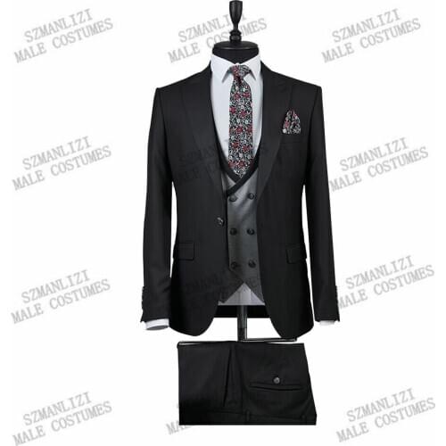 2021 Business Men Suit Slim Fit Prom Wedding Suits For Men Groom Tuxedo 3 Pieces Set Casual Best Man Suit (Blazer+Vest+Pants)