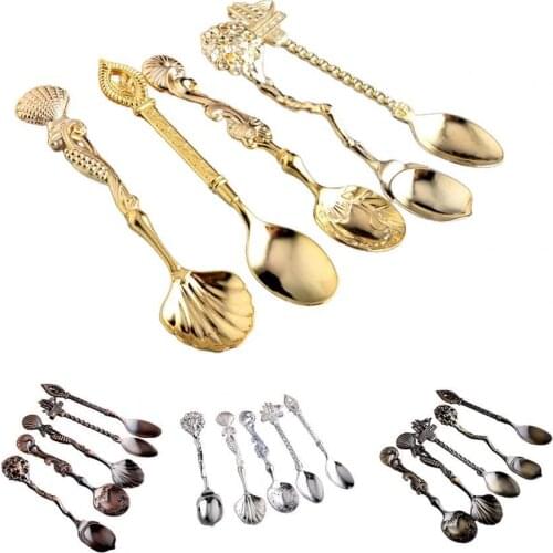 5Pcs/Set Creative Coffee Scoop Antique Graceful Shape Alloy Royal Style Table Spoon for Home Kitchen Supplies