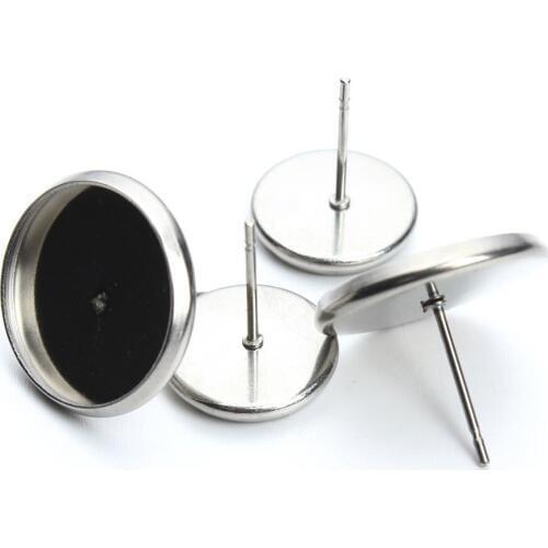 50pcs Stainless Steel Stud Earring Base Blank Earring For 8mm 12mm 16mm Cabochon Cameo Earrings Settings Jewelry Making Findings