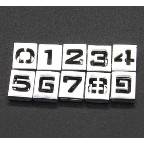 8mm Silver 0-9 Numbers Slide Charms Flat Hole Metal Beads Keeper Fit 8mm Stainless Steel Mesh Bracelets DIY Jewelry Making