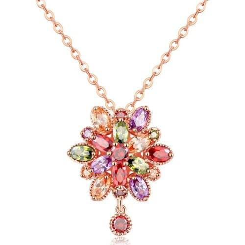 925 Silver Natural Crystal Zircon Flower Pendant Necklace Charm Jewelry Fashion Amulet Gifts for Her Women