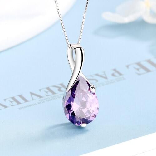 Amethyst Necklace For Women 925 Silver Purple Gem Pendant & Necklace Collier Choker Rhinestone Wedding Jewelry Accesories Gifts