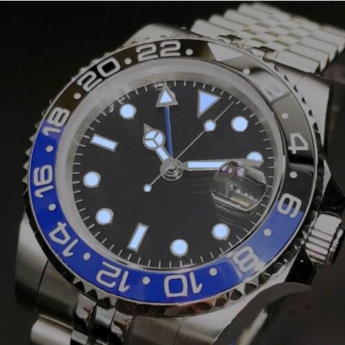 40mm PaGeFelix black dial Sapphire glass Luminous jubilee GMT automatic mens watch