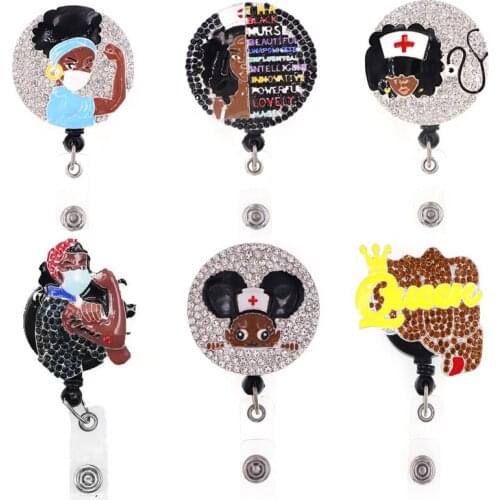 Black Girl lives Matter Medical Rhinestone Retractable ID Nurse Badge Reel/Holder for Nursing Accessories