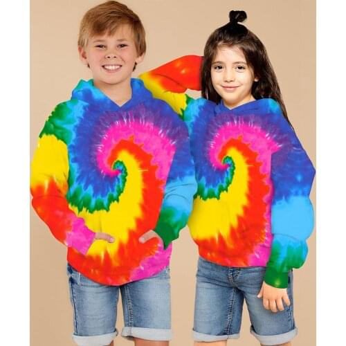 Children Full Sleeve Rainbow Tie Dye Hoodies Big Boy 3D Sweatshirts for 8 10 12 14 Years Kids Spring Jackets Girls Outwear Coats