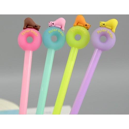 40PCS Creative Stationery Cute Jelly Polar Bear Doughnut Gel Pen Carbon Black Office Signature Pen