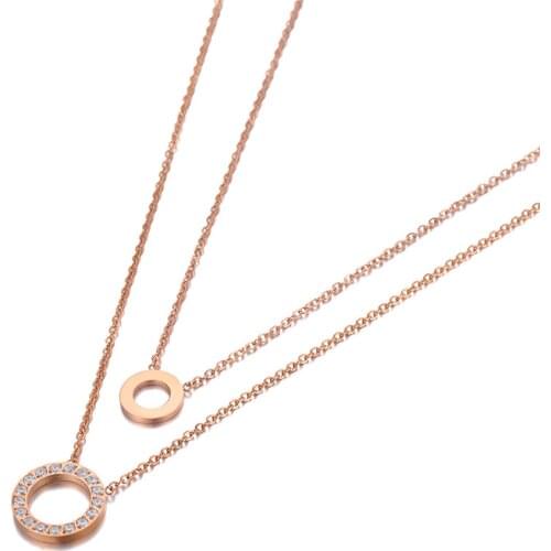 Stainless Steel Double-layer Double Circle Charm Choker Necklace Bohemia CZ Crystal Pendant Necklace For Women N20113