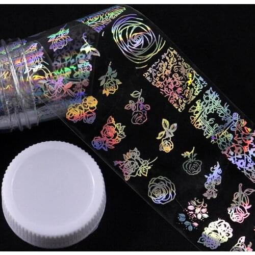 4*100cm/Roll Holographic Flower Design Foil Nail Art Stickers Transfer Water Slide Nail Decals Decorations Accesoires