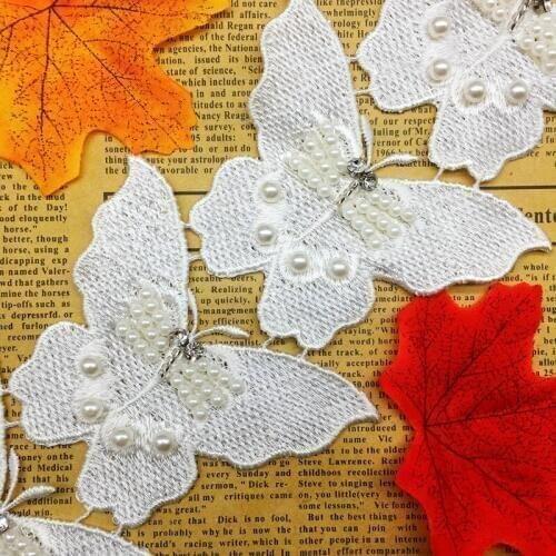 GXINUG 1 Yard Butterfly Pearl Flower Lace Trim Fabric DIY Wedding Knitting Embroidered Patchwork Ribbon Sewing Supplies Craft