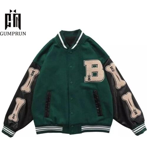 Hip Hop Furry Bone Patchwork Color Block Jackets Mens Harajuku College Style Bomber Jacket Men Baseball Coats 3 Color