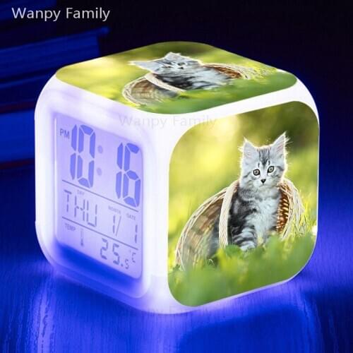 Hot Sales Children Pet cat Alarm Clock LED Multifunction Big Screen Digital Alarm Clock For Kids Birthday Gift Glowing Clock