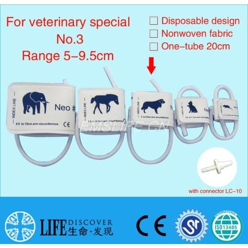 Disposable Non woven fabric NIBP Cuff with Single tube for Veterinary paitent monitor No.3 dogs with connector LC-10
