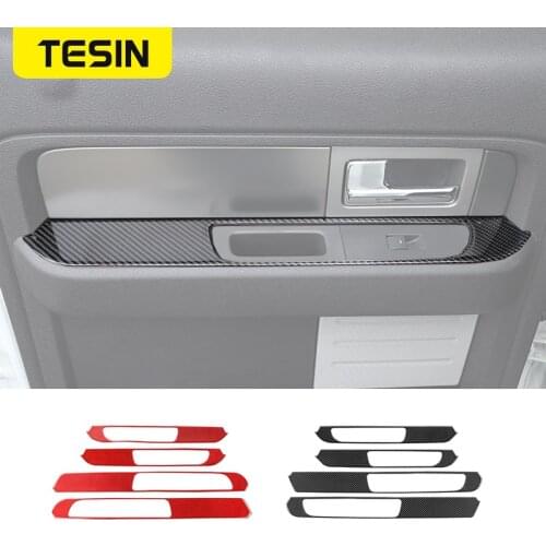 TESIN Interior Mouldings Carbon Fiber Car Interior Door Armrest Decoration Stickers For Ford F150 Raptor 2009-2014 Accessories