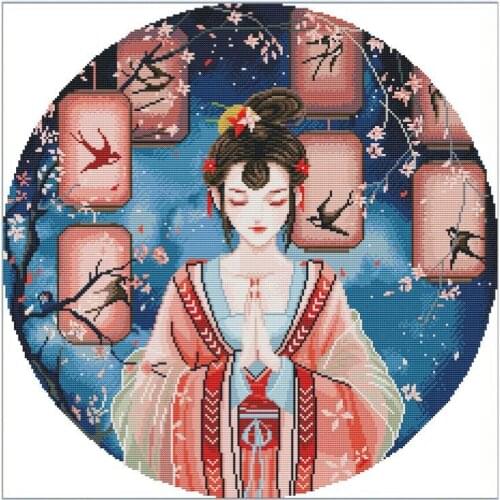 Cross Stitch Stamped Kits Printed Embroidery Cloth Needlepoint Kits Easy Patterns For Ancient Tang Costume Beauty 11CT