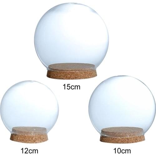 Tabletop Display Glass Dome Cloche Cover Decor Dry Flower Ornaments Handmade Craft Bell Jar Wood Color Base
