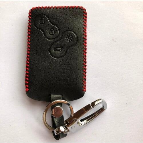 Genuine Leather Car Remote Cover Keychain For Renault Fluence Captur Megane Duster Scenic Clio Twingo Symbol 4 Button Card Key