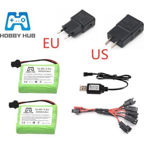 Ni-MH 3.6v 3000mAh Battery + USB Charger For RC Car Robots Tanks Train Gun Boats AA 3.6v 2400mah Rechargeable Battery Pack 2pcs