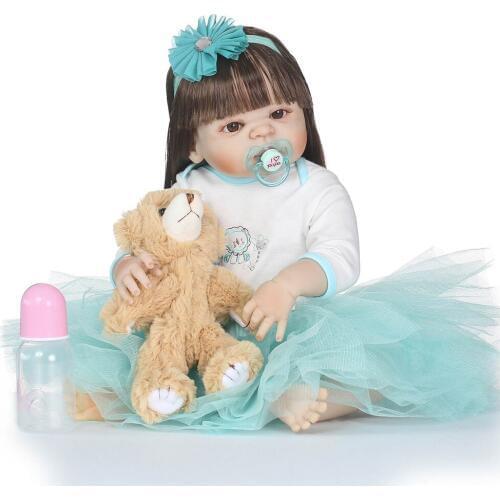 NPK victoria girl bebe dolls 57cm full silicone reborn baby dolls with bear plush toy gift for child princess bonecas reborn