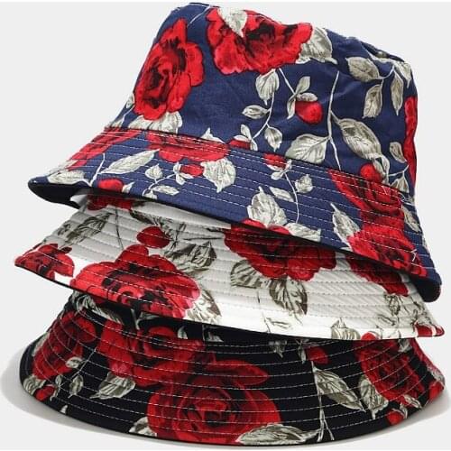 2020 Cotton Rose pattern Bucket Hat Fisherman Hat outdoor travel hat Sun Cap Hats for Men and Women 246