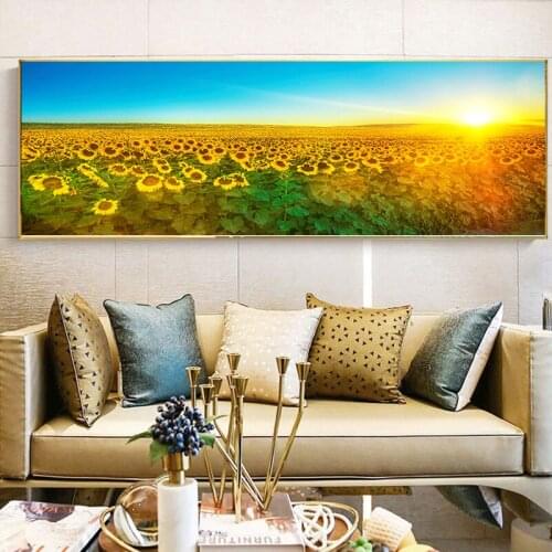 Landscape HD Sunflower Nordic Sunrise Oil on Canvas Painting Posters and Prints Cuadros Wall Art Pictures for Living Room