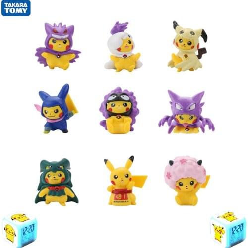 Takara Tomy Pokemon Genuine 9pcs Toy Doll Anime Peripheral Pikachu Model Movable Doll Decoration Birthday Cake Ornament
