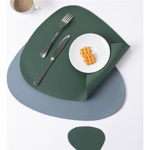 PU Placemat Table Mats WaterProof Oil-Proof Cup Coaster Kitchen Mat Leather Tableware Heat Insulation Wine Cup for Dining Table