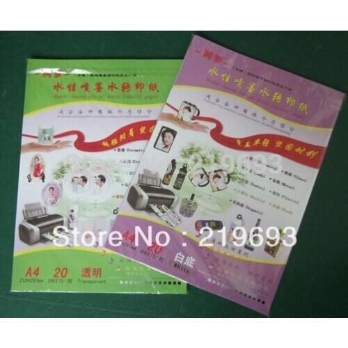 80 pieces clear and 20 pieces white A4 size inkjet water transfer decal paper