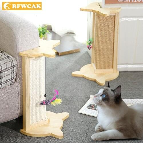 RFWCAK Wall Corner Cat Scratcher Board Pet Claws Care Protecting Furniture Solid Wood Column Scratching Post Cat Training Toy