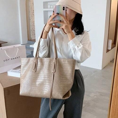 Luxury Casual Woman Handbags Plain Crocodile Designer PU Hand Bags Women Shoulder Handbag Shopping Big Capacity Ladies Bag