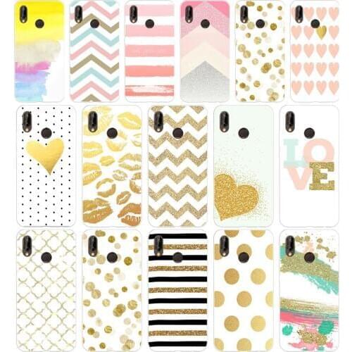 219H Luxury gold sparkles Printed Soft Silicone Tpu Cover Case for huawei p 20 lite pro y6 2017 mate 10 lite