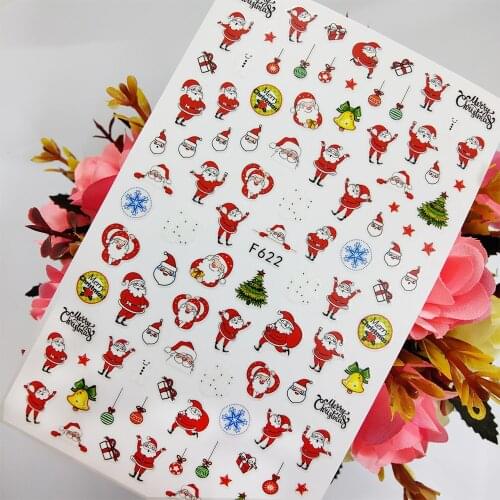 Merry Christmas Nail Art Sticker Foil Cute Santa Claus Gifts Nail Decoraciones Sliders Self Adhesive Design Manicure Accesorios