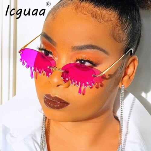 Luxury Rimless Sunglasses Women 2021 Unique Tears Shape Steampunk Sun glasses Female Gafas Shades UV400 Oculos Feminino