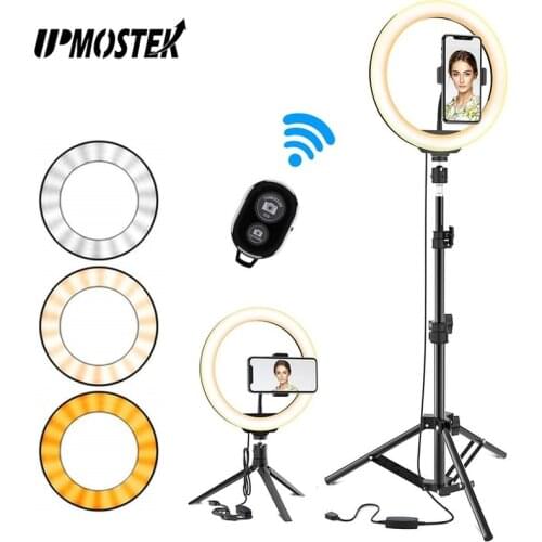 UPMOSTEK Ring Light Tripod LED Photography Lighting Selfie Ring Light with Stand Bluetooth Video Light Lamp for Phone SLR Camera