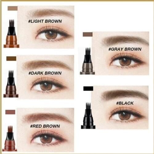 5 Colors Eyebrow Pen Waterproof 4 Fork Tip Eyebrow Tattoo Pencil Long Lasting Professional Brown Black Liquid Eye Brow Pencil