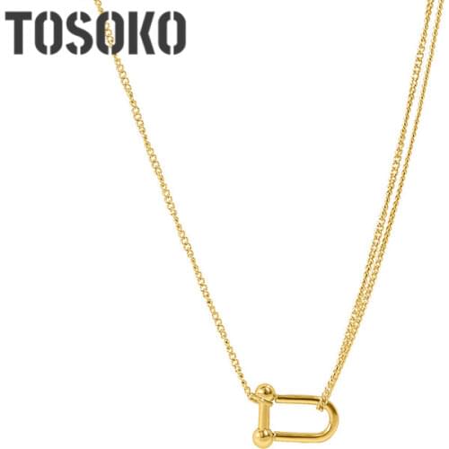 TOSOKO Stainless Steel Jewelry Horseshoe Pendant Necklace Womens Fashion Cavicle Chain BSP613