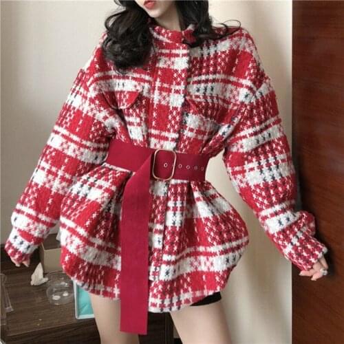 High Quality Coat Women New Winter Short Belt Loose Warm OL Female Jackets Elegant Red Yellow Outwear