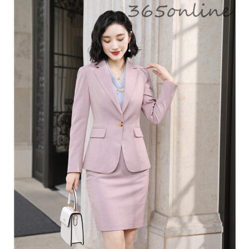 Formal Professional Women Business Suits with Skirt and Tops Autumn Winter Ladies Office Uniform Styles Blazers Set Elegant Pink