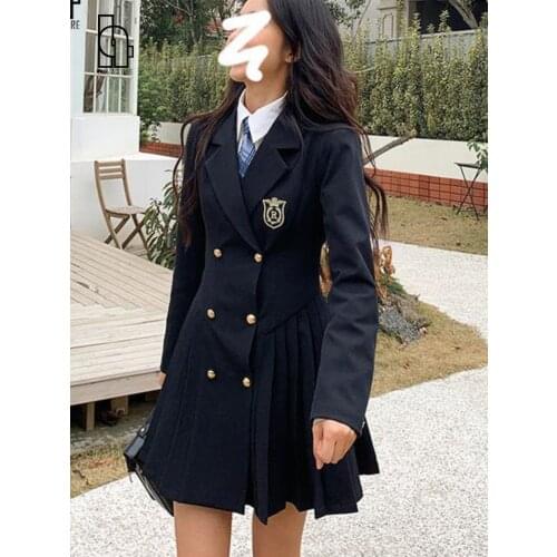 Luck A Women Autumn A-line Blazer Plaid Dress Female Harajuku Preppy Style Japanese JK Notched Vestidos Double Breasted Dress