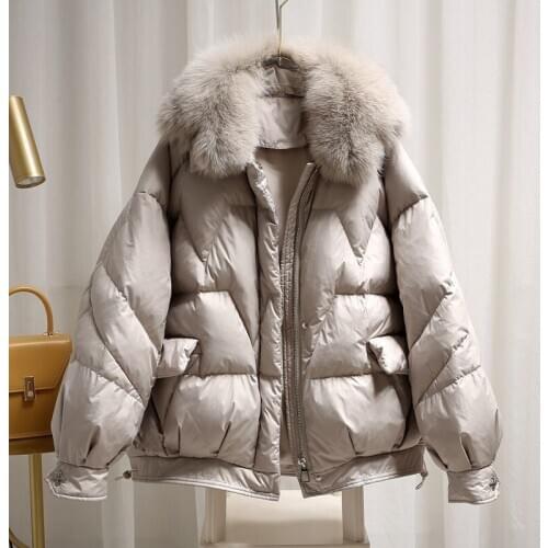 SEDUTMO Winter Fur Collar Oversize Duck Down Coat Women Fashion Short Warm Parkas Autumn Slim Basic Jackets ED1434