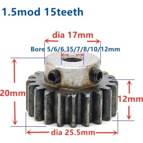 Spur Gear pinion 1.5M 15T 16T 15Teeth 16teeth Mod 1.5 Width 12mm Bore 5-12mm Right Teeth major gear cnc gear rack transmissionRC