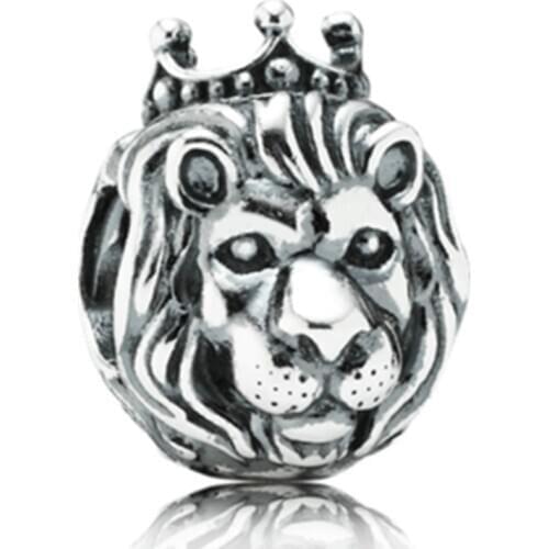 10PCS Hot European Style Rhodium Plated King Crown Lion Big Hole Animal Bead Fit Diy Handmade Child Bracelet Necklace