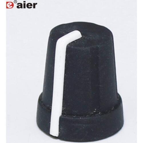 10PCS 15X16MM Knurled Control 6MM Potentiometer Knob Black Rubber Caps 18 Teeth Knurl Shaft Hole Diameter With White Pointer