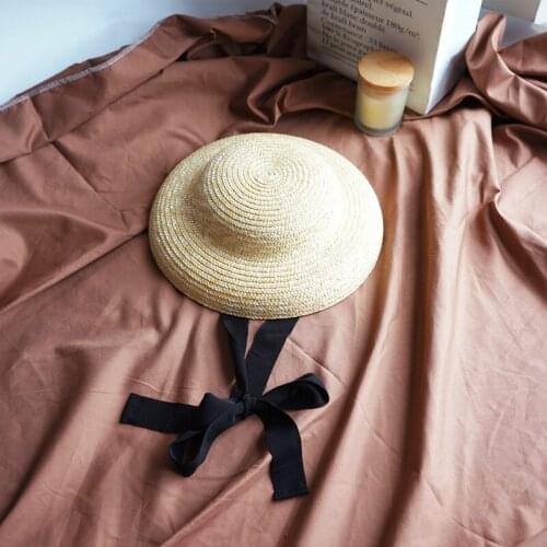 202106-panshi- Hepburn style grace small hat long ribbon handmade straw take photo lady sun cap women leisure hat