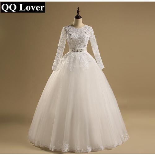 QQ Lover 2019 Ball Gown Vestido De Noiva Long Sleeves Appliques Wedding Dress Wedding Gown