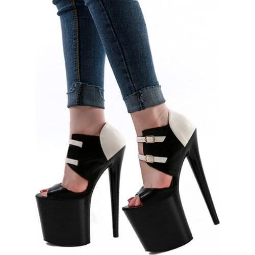 5Inch Color Contrast Dress Women High Stripper Heels Peep Toe Concise Platform Sandals Sexy Fetish Nightclub Pole Dance Shoes
