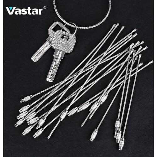 Vastar 10Pcs 10cm 20cm Keychain Tag Rope Stainless Steel EDC Wire Cable Loop Screw Lock Gadget Ring Key Keyring Hand Tool