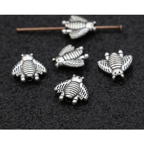 50pcs Antique Silver Plated Bee Spacer Beads for Jewelry Making Bracelet Loose Beads DIY Jewelry Accessories 10mm