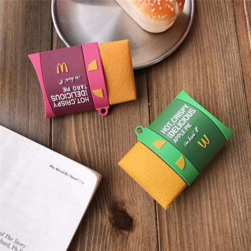 3D Cartoon Fruit Taro Pie Design Earphone Case with Hook for Airpods 1/2 Cute McDonalds Style Protective Cover for Airpods