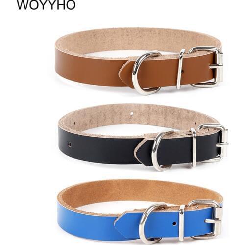 Black/Blue/Brown Leather Collar For Small Medium Dog Thicker Pet Lead Necklace Adjustable Dogs Collars S/M/L